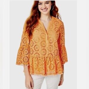 🍊✨ Lilly Pulitzer Bekah Eyelet Peplum Tunic – Size L NWT | Office, Bo-Ho 🍊✨